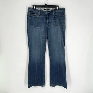 Noir Women's Wide Leg Jeans Stretch Denim Medium Wash Size 12 Faded Blue
